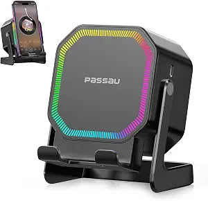 Passau Wireless Induction Speaker All-in-1 Bluetooth Speakers with Phone Stand for iPhone/Android/iPad, BT5.4, Stereo Sound, 7 RGB Lights, 12H Playtime, Cool Tech Gadgets Gifts for Men Women Teens