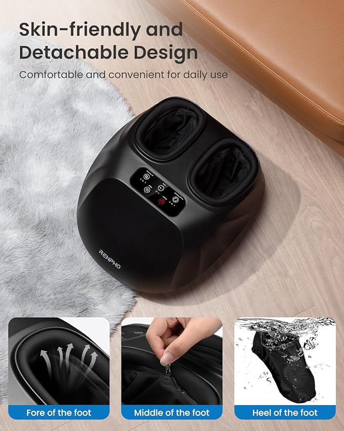 RENPHO Foot Massager Machine with Heat [2026 Upgraded], Shiatsu Foot Massager for Plantar Fasciitis, Birthday Gifts for Women, Cordless Control, FSA Eligible HSA Store Eligible, Up to Size 14, BK