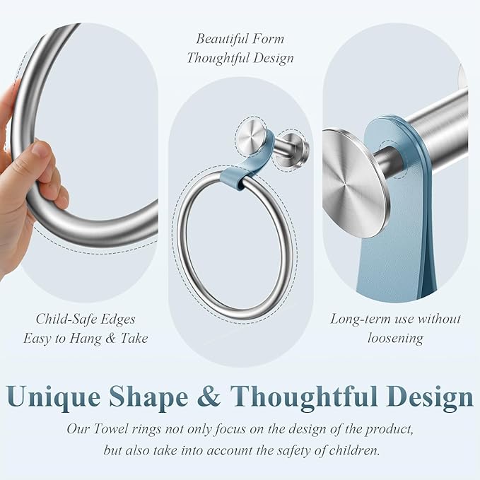 Luxury Handbag-Inspired Towel Ring -Genuine Leather & Silver Accent Hand Towel Holder, Stainless Steel 304, Waterproof & Rustproof - Elegant Hand Towel Holder for Bathroom, Kitchen, Bedroom Organizer