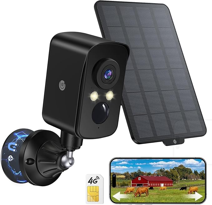 4G LTE Cellular Security Camera Wireless Outdoor, Magnetic, No WiFi Needed, 300° Pan, Solar Powered, Magnetic Mount 1-Min Install, SIM Included, PIR Motion & AI, 2K Night Vision, Lifetime 7-Day Cloud