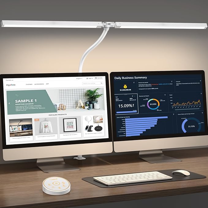Led Desk Lamp for Office Home - Eye Caring Architect lamp with Clamp,Dual Screen Computer Monitor Work Smart Light: 24W 5 Color Flexible Adjustable Lighting Table Lamp for Study White