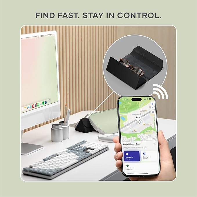 Satechi FindAll Smart Glasses Case with Find My, Foldable & Portable, Wireless Rechargeable, Loud Audible Left-Behind Alerts