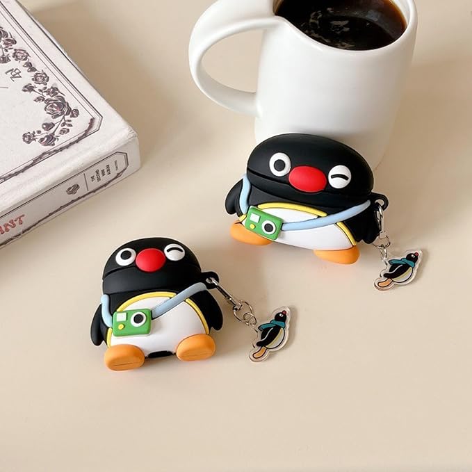 Case Compatible with Airpods 3, Cute Kawaii Camera Penguin Design Earbuds Cover, Kids Boys Girls Portable Accessories Soft Silicone Wireless Earphone Shockproof Protector for Gifts