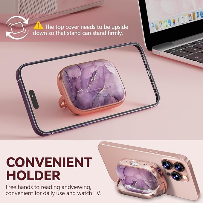 Inesore for AirPods Pro 2nd Generation Case Cover with Lock, Flowers Cute Air Pods Pro 2 Case Hard iPod Pro Cases for Women Girls with Cleaner Kit (2023 USB-C /2022/2019) -Purple Gold Marble