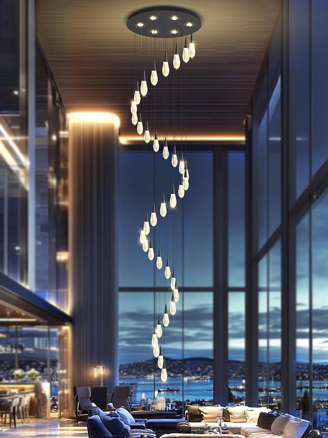 H 177" Moderm Extra Large Chandelier 36-Lights Foyer Chandelier for High Ceiling Crystal Pendant Light Fixture Raindrop Chandeliers for Staircase Villa Living Room (Black