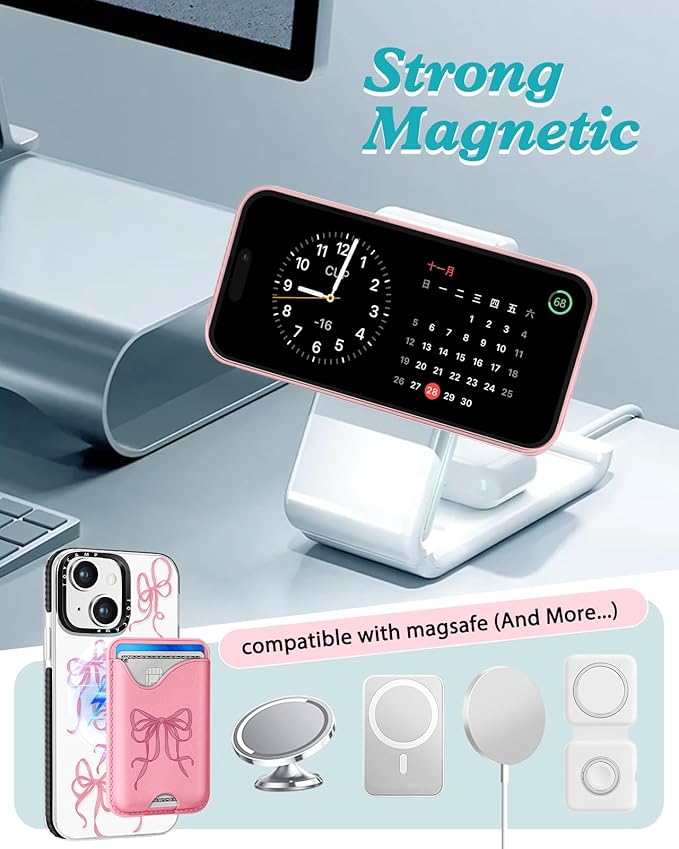 Toycamp for iPhone 14 Case, for iPhone 13 Case - Compatible with Magsafe Credit Card Holder Wallet Magnetic Cute Women Teen Girls Kawaii Girly Unique Bow Design Phone Cover for iPhone 14/13