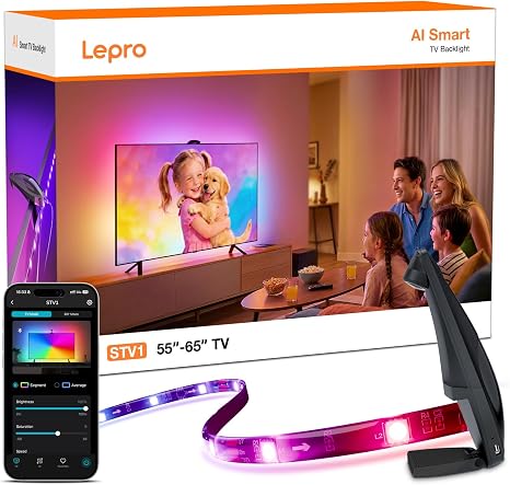 Lepro STV1 TV Backlight Camera LED Lights 11.8FT for 55-65 Inch TVs AI Tech
