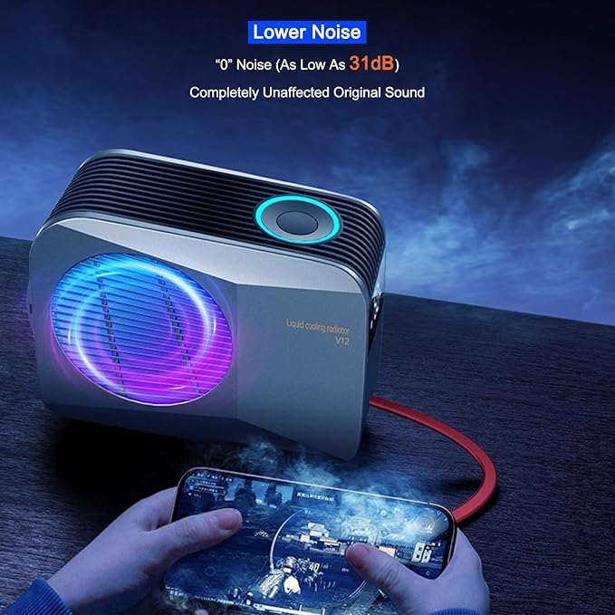 Phone Cooler for Gaming, Live Streaming, 50W Magnetic Cell Phone Cooler with Low Noise Liquid Cooling Radiator for iPhone MagSafe Series/Android/iPad/Tablet, with RGB Cooling Fan (White & Red)