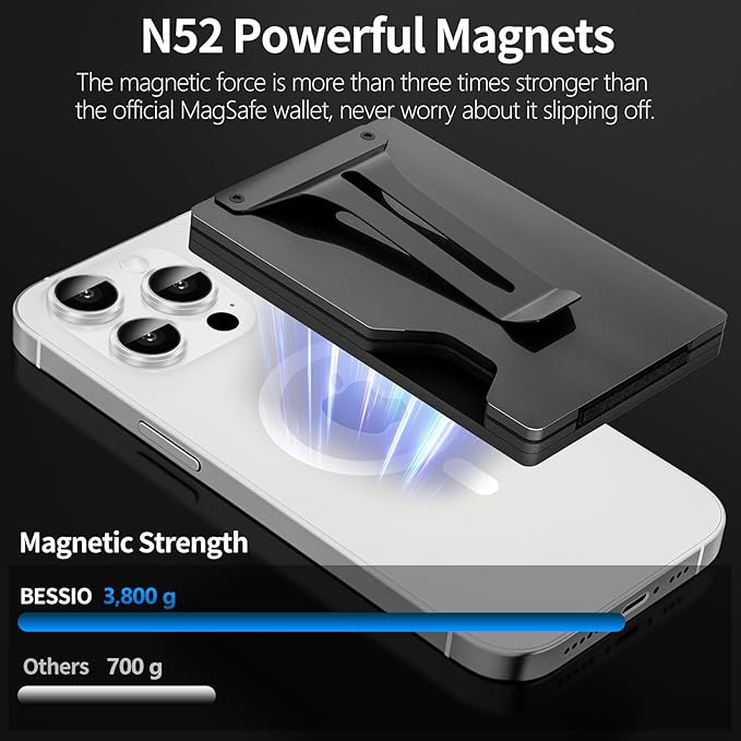 Magnetic Phone Wallet with Apple MagSafe - Metal Card Holder with AirTag Holder, RFID Blocking & Money Clip Mag Safe Wallet for iPhone 16 15 14 13 12 Pro Max/Pro/Plus/Mini