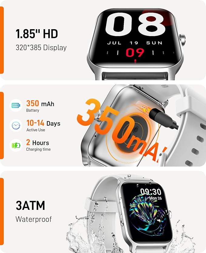 Smart Watches for Women Men, 2026 Smartwatch 1.85''Alexa Fitness Tracker Smart Watch Compatible for Android iPhone with Bluetooth Call (Answer/Make), 3ATM Waterproof Heart Rate/Sleep/SpO2 Monitor 120+
