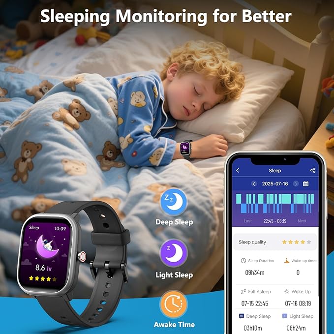 Kids Wach for Girls Boys 6-15 Year Old - Smart Watch for Kids 1.8" Fitness Tracker ,No Phone needed,Pedometer Sleep Monitor Heart Rate Waterproof,Puzzle Game for Girls Boys Teens Birthday Gift (Black)