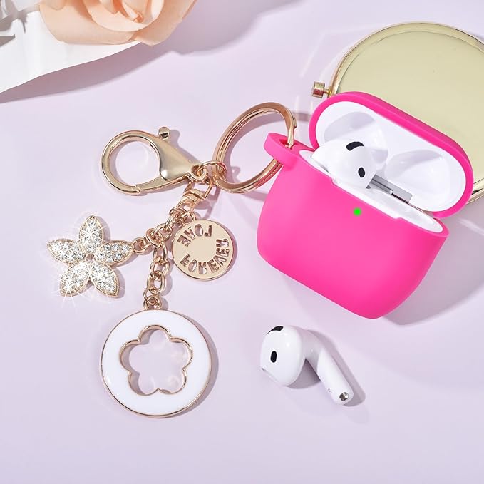 Case Compatible With Apple Airpods 4 - VISOOM Airpods 4 Cases 2024 Cover Women Anti-Drop Silicone iPods 4 Earbuds Wireless Accessorie Charging Cases Girl Bling Keychain for Airpod Ipods 4th Generation