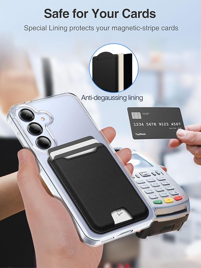 TopMade for MagSafe Wallet, Magnetic Wallet for Samsung Galaxy S26/S25/S24 Series and Z Fold 7 with Magnetic Case, Phone Card Holder for iPhone 16/15/14/13/12, RFID Blocking, Fits 4 Cards, Black