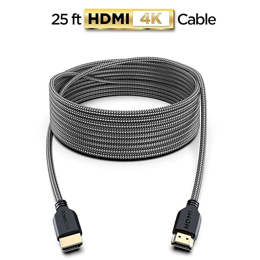 PowerBear 4K Long HDMI Cable 25 ft [2 Pack] High Speed, Braided Nylon & Gold Connectors, 4K @ 60Hz, Ultra HD, 2K, 1080P, ARC & CL3 Rated | for Laptop, Monitor, PS5, PS4, Xbox One, Fire TV, Apple TV