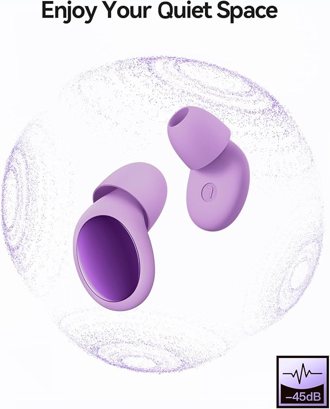 45dB Ear Plugs for Sleeping Noise Cancelling Ear Plugs for Noise Reduction & Snoring, Concerts, Earplugs for Sleep,Sider Sleepers Airplane, Silicone Earplugs Reusable Concert Ear Plug Case LilacPurple