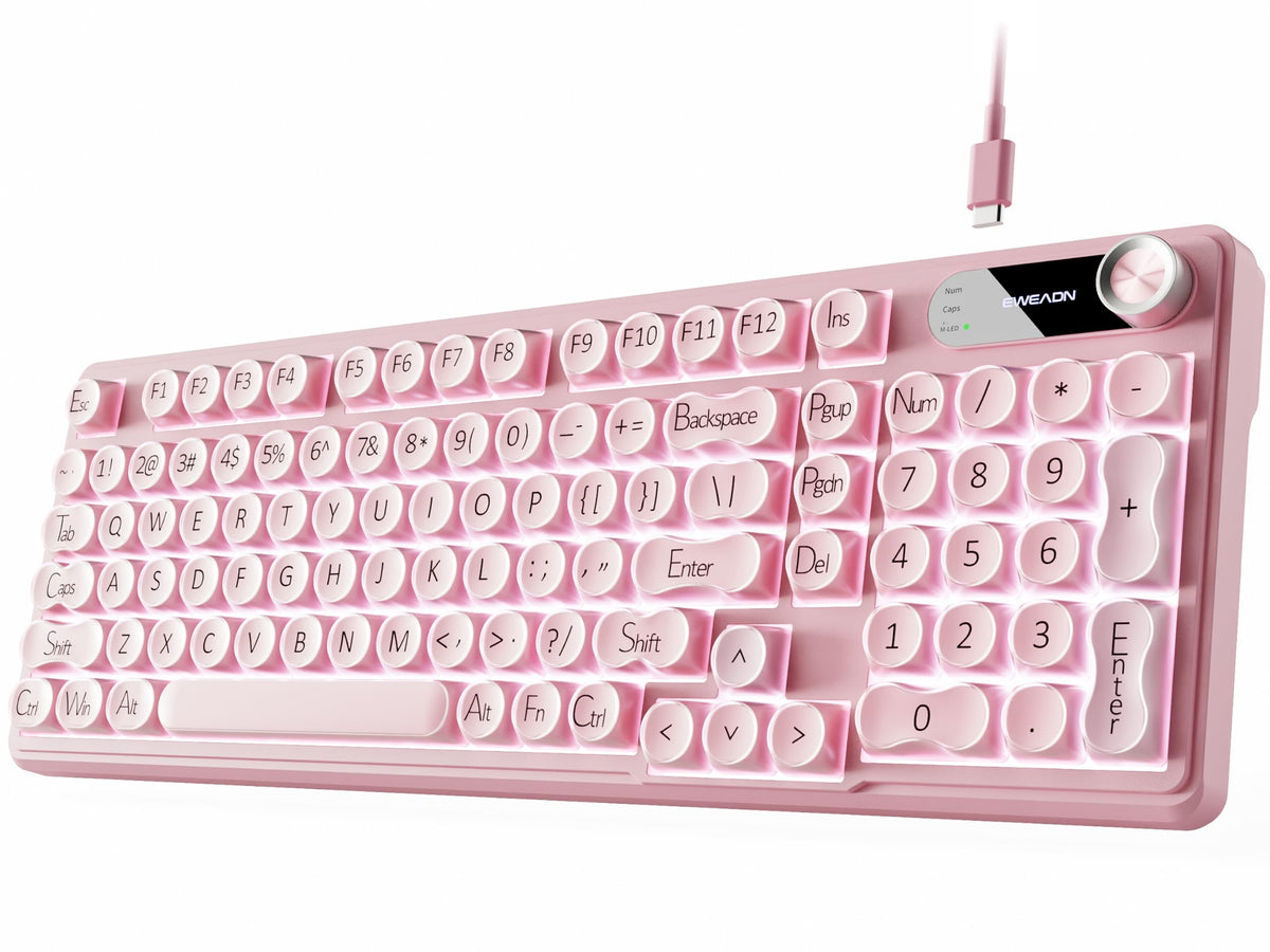 Wired Creamy Keyboard with Number Pad, 98-Key, Media Knob, RGB Backlit-Pink - Image 1