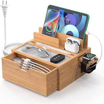 Pezin & Hulin Bamboo Charging Station with Power Charger & Cables-Black