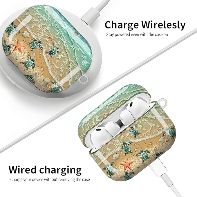 Compatible with AirPod Pro 3 (2025),Cute Case Cover for Women & Men, Full Protection Shockproof Hard Case with Keychain, Wireless Charging Case Accessories(Turtle Beach)