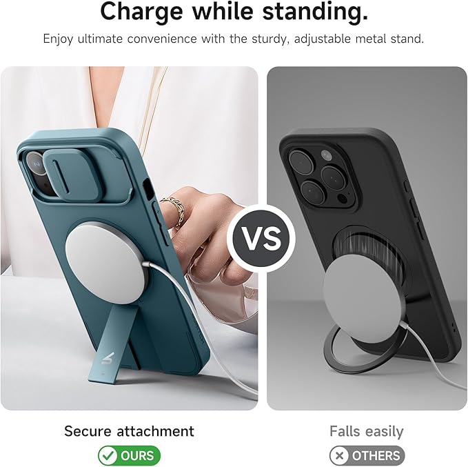 SURITCH for iPhone 13/14 Case with Magnetic Camera Slide Cover and Adjustable Kickstand, Compatible with MagSafe, Shockproof Bumper Case Slim Protective Cover for iPhone 13/14 6.1 Inch, Lake Green