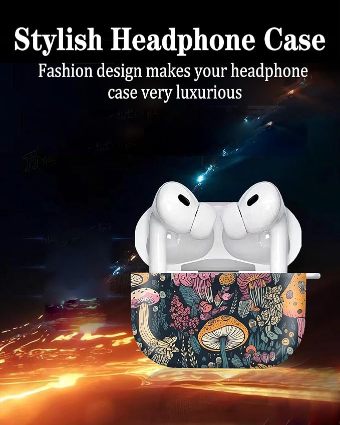 Cute Hard Case Compatible with AirPods Pro 2nd/1st Generation, Protective Cover with Golden Keychain, Fits 2023/2022/2019 Models, for Women, Girls, and Men(Boho Mushroom
