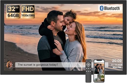 BSIMB 32" Digital Picture Frame, Anti-Glare Screen, Dual-Band Wi‑Fi, 64GB