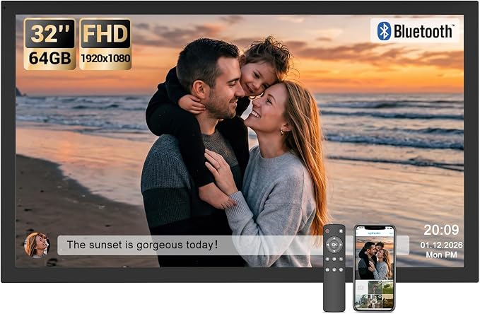 BSIMB 32" Digital Picture Frame, Anti-Glare Screen, Dual-Band Wi‑Fi, 64GB