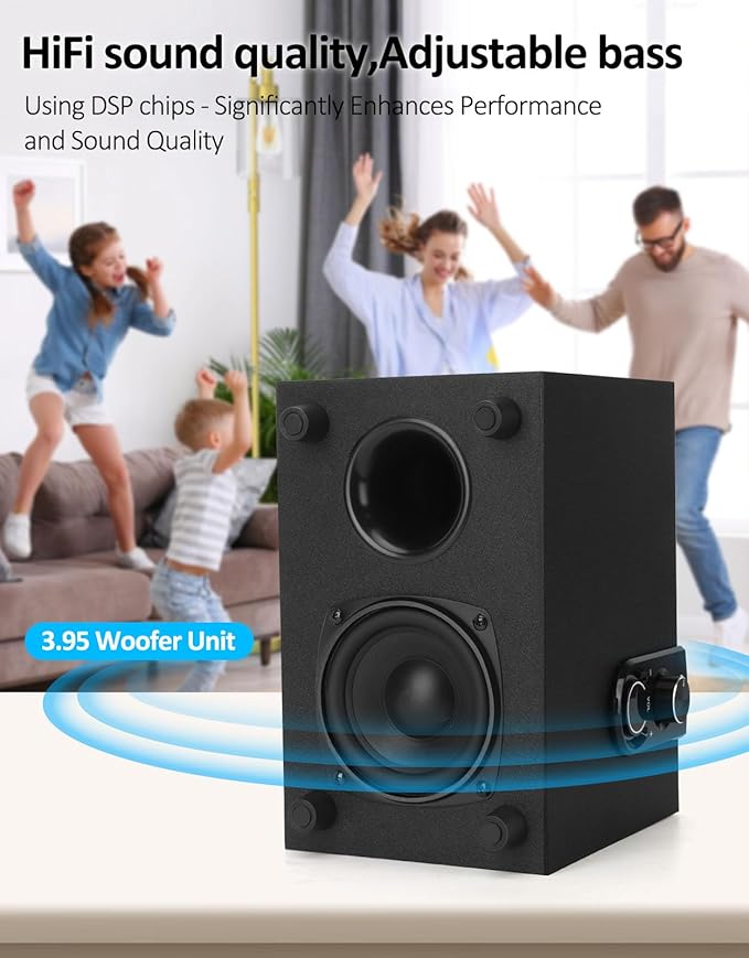 40W AC Powered Computer Speakers with Subwoofer, 2.1 Wooden PC Speaker with Subwoofer,4'' Woofer-Dual 3.5'' Satellites Speakers Woofer,Strong Bass,DSP Speakers with 3.5mm Inputs for PC/Laptop
