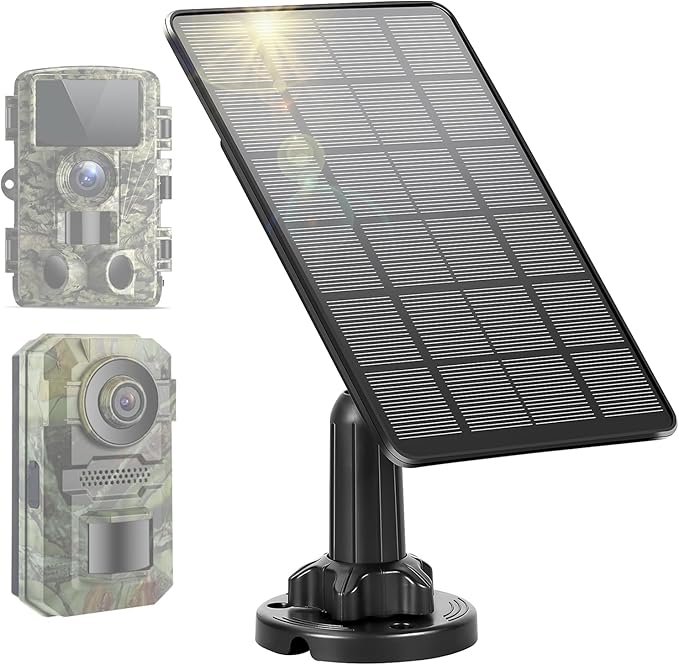 LIYVZ Trail Camera Solar Panel with Bulit-in 5000mAh Battery 2 Pack, 3W Solar Panel for Trail Camera IP66 Waterproof Multi Interfaces with DC 6V & DC 12V Output, 360° Adjustable