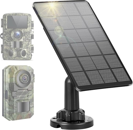 LIYVZ Trail Camera Solar Panel with Bulit-in 5000mAh Battery 2 Pack, 3W Solar Panel for Trail Camera IP66 Waterproof Multi Interfaces with DC 6V & DC 12V Output, 360° Adjustable
