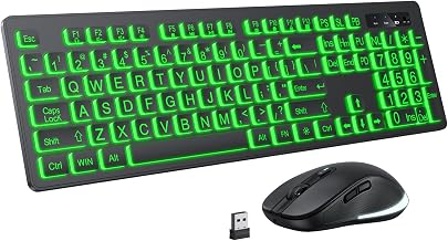 Large Print Wireless Keyboard and Mouse - 7 Colors Backlit Keyboard, Oversize Letters Keys Easy to See and Type, Rechargeable Keyboard and Mouse with Light Up Key, Compatible for PC, Windows, Gaming - Image 1