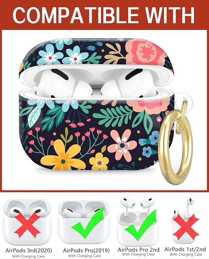 Compatible with Airpod Pro 2nd/1st Generation,Full Protection Cover for Women,Accessories Hard Case Portable & Shockproof for Airpod Pro 2nd Charging Case 2023/2022/2019(Bright Flowers)