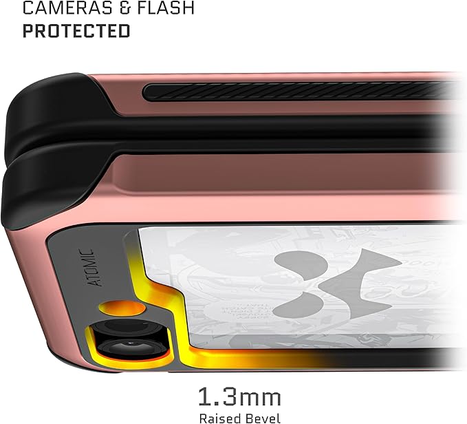 Ghostek Atomic Slim Galaxy Z Flip 6 case with Built-in Kickstand - Clear Back with Aluminum Metal Bumper, Protective Phone Case, Limited Edition Color for 2024 Samsung Z Flip 6 Case (6.7") (Pink)