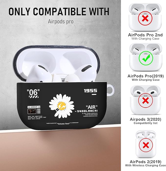 Airpods Pro Case, Chrysanthemum Pattern TPU Soft Case, Shockproof for Airpods Pro 2019, Cleaner Kit & Keychain
