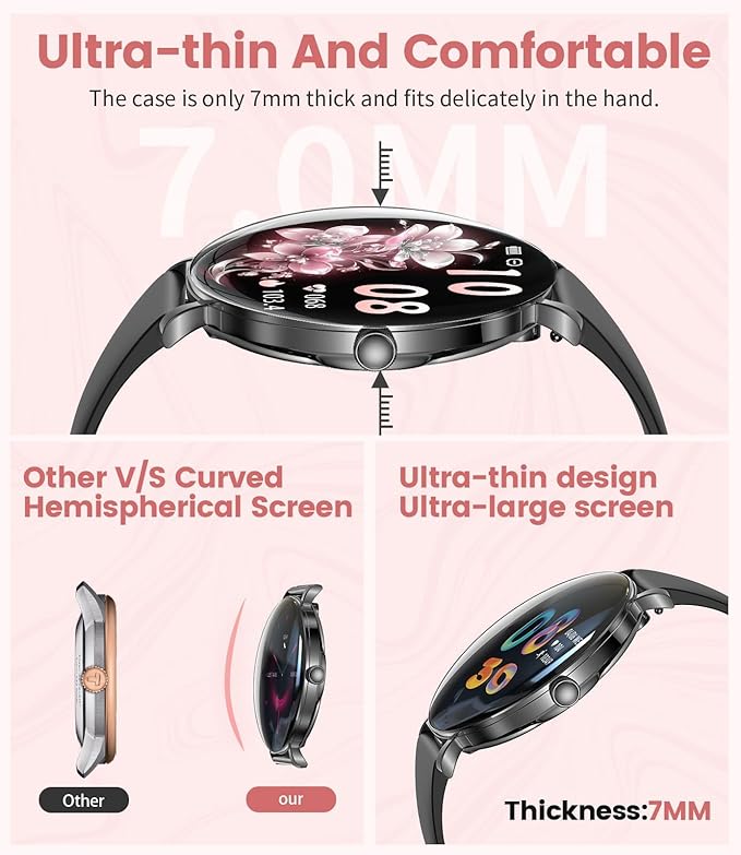 LIGE Ultra-Thin Smart Watch for Women(Answer/Make Calls),1.43" Always-on Display Smart Watch with Heart Rate,Clories Tracker 100+ Sports Modes, Women Smartwatch for Android iOS (Black-FV17-H)