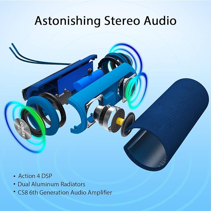 X21 Dual Portable Bluetooth Wireless Speakers Waterproof for Booming Stereo with FM Radio, Micro SD Card, IPX6, 30W for Outdoor, Home, Office, Party and Travel (Pack 2 Blue)…