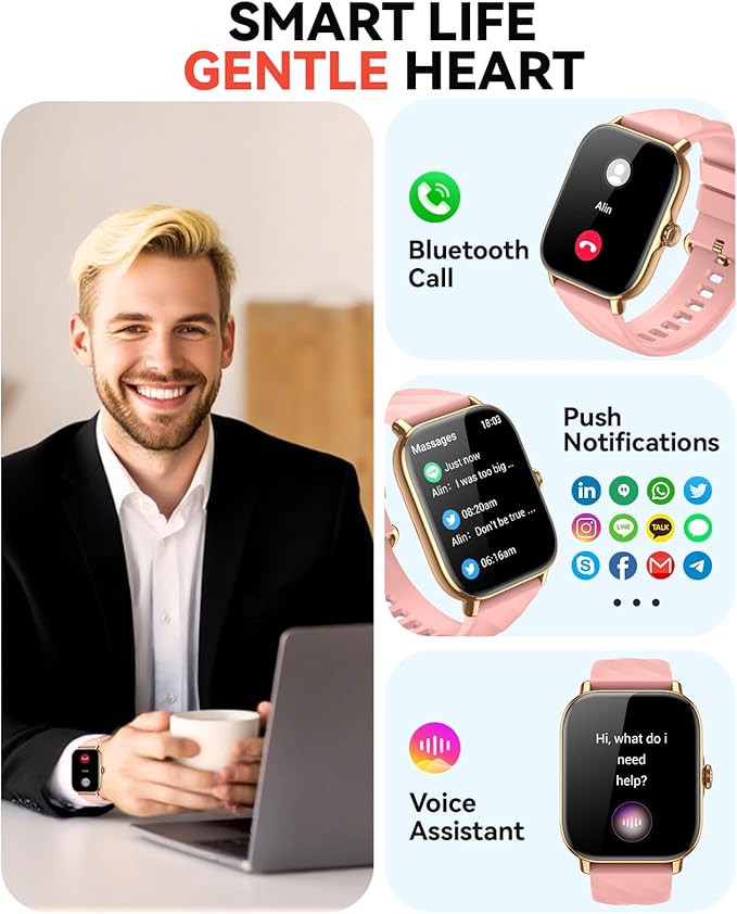 Smart Watches Fitness Tracker for Women Men with Step Counter, Sleep Calorie Monitor, Pedometer, IP68 Waterproof, Smartwatch with 120+ Sports for iPhone Android (Pink)
