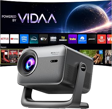 Smart Projector VIDAA OS 1000 ANSI, Outdoor Projectors 4K with WiFi and Bluetooth Compatible with Netflix TOF Auto Focus Keystone HDR10, Portable Movie Proyector for Ceiling Home Theater