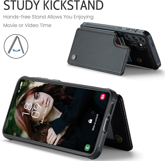 Bemal for Samsung Galaxy S24 FE Wallet Case with Card Holder, RFID Blocking, Shockproof Leather Kickstand for Men and Women, Durable Protective Phone Cover for 6.7", Black