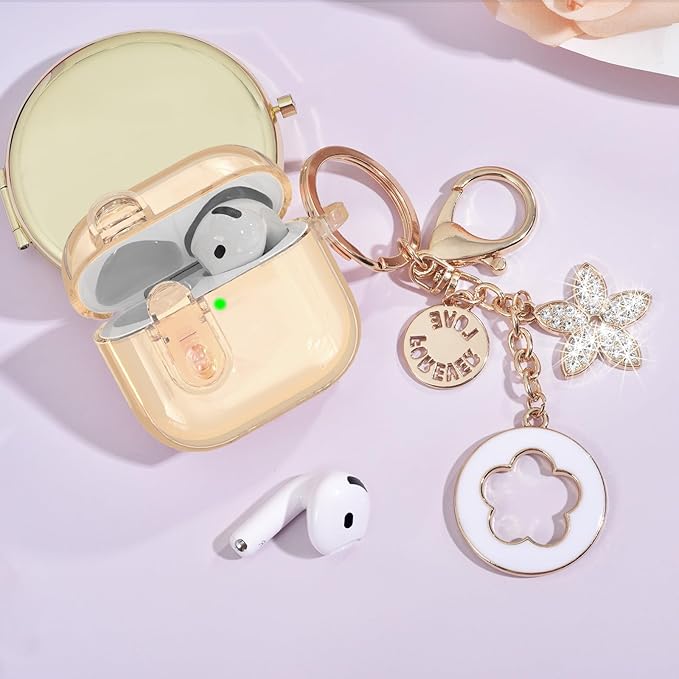 (with Safety Lock) Clear Case Compatible with Cute Apple Airpods 4 Cases 2024 Women, VISOOM Soft TPU Transparency Air pods 4 Gen Case iPods 4 Earbuds Case Girl Bling Keychain for Airpod iPod 4th Gen