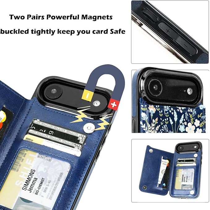 uCOLOR for iPhone 17 Air Wallet Case with Card Holder PU Leather RFID Blocking Design iPhone Air flip case for Women Men Magnetic Clasp Kickstand Design 6.5 inch (Blue Daisy)