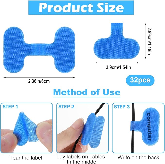 32 Pcs Cable Labels, Ymapinc Multi-Color Electronic Cable Labels Tags Writeable Cord Label for Computers Management Wire Tags Self-Adhesive Nylon Label