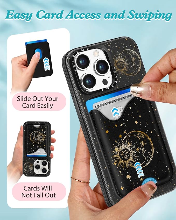 Toycamp for iPhone 14 Pro Case - Compatible with Magsafe Credit Card Holder Wallet Magnetic Cute Women Teen Girls Kawaii Girly Unique Sun Moon Design Phone Cover for iPhone 14 Pro