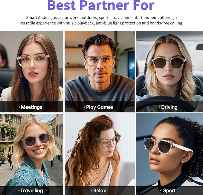 AI Smart Glasses for Women Men, Bluetooth Glasses with Photochromic Lenses, Real-Time Translation with 160+ Languages, Open-Ear Audio Wearable Tech Glass for Travel Business Learning