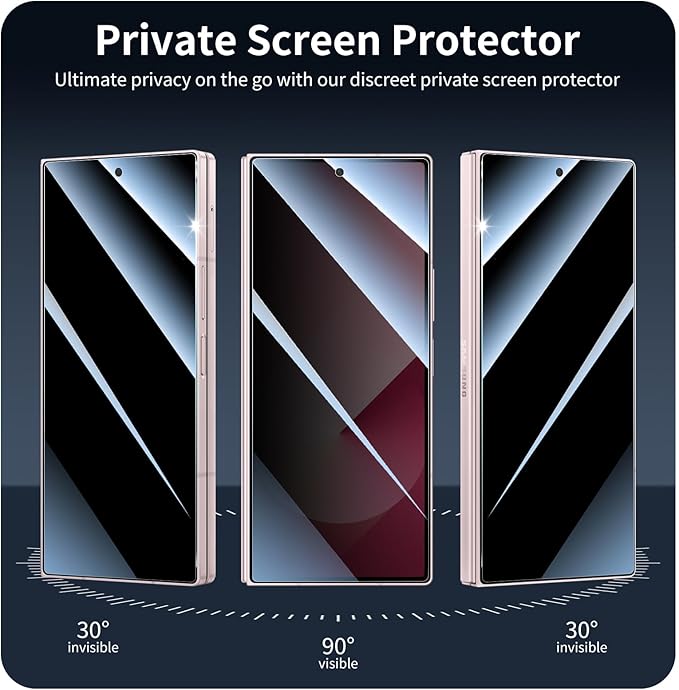 Privacy Screen Protector for Samsung Galaxy Fold 7 FE & Fold 6, Anti-Spy Tempered Glass, 9H Hardness Double Shatterproof, Impact Resistant & Scratch Proof - 3 Pack