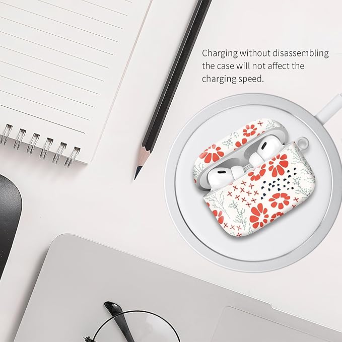 Compatible with Airpod pro 2nd/1st Generation Case Cover with Gold Round Keychain Cute Pattern Hard & Anti Slip Cover for Men Women & Girls（Abstract Plant）