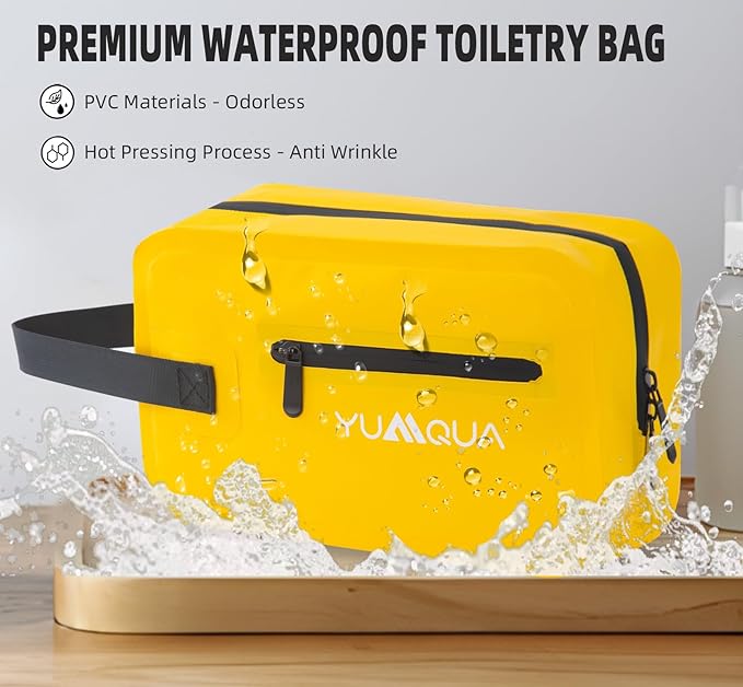 YUMQUA Waterproof Bag for Travel, Waterproof Toiletry Bag for Men, Dopp Kit Travel Essentials Shaving Storage Pouch Leak Proof Hanging Organizer Case for Beach, Kayaking, Boating