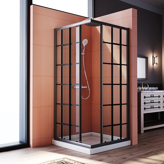 ELEGANT Corner Shower Enclosure 34 in.D x 34 in. W x 72 in. H, Double Sliding Shower Door with 1/4 in. Clear Tempered Glass, Black Framed Sliding Shower Enclosure (Shower Base Not Included)