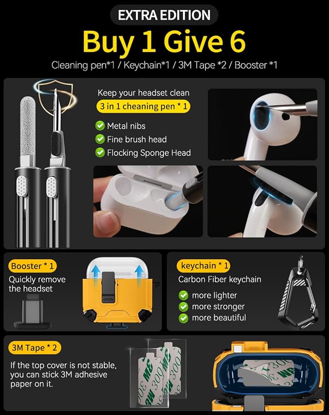 Compatible with AirPods 4 Case,Magnetic Automatic Lock with Phone Stand & Cleaning Kit,Compatible with Magsafe Cover -Yellow