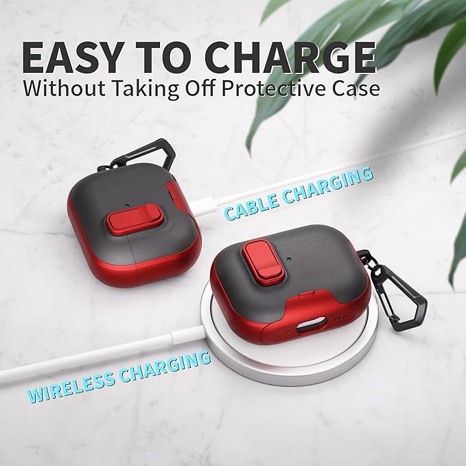 for AirPods Pro 3 Case with Lock,TPU Leather Texture Durability Anti-Lost & Shockproof Protective Cover Accessories with Cleaning Kit in Keychain for Apple AirPod Pro 3 Generation 2025(Red/Black)