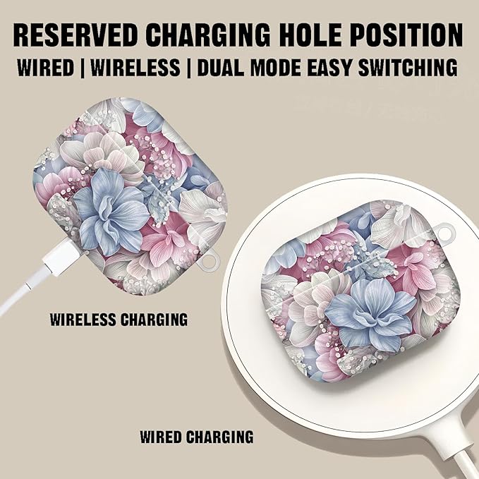 Compatible with AirPod Pro 2nd//1st Generation Case Cover with Key Chain,Full Protective Shockproof Wireless Headphone Case for Airpod Pro 2023/2022/2019（Beautiful Flowers）
